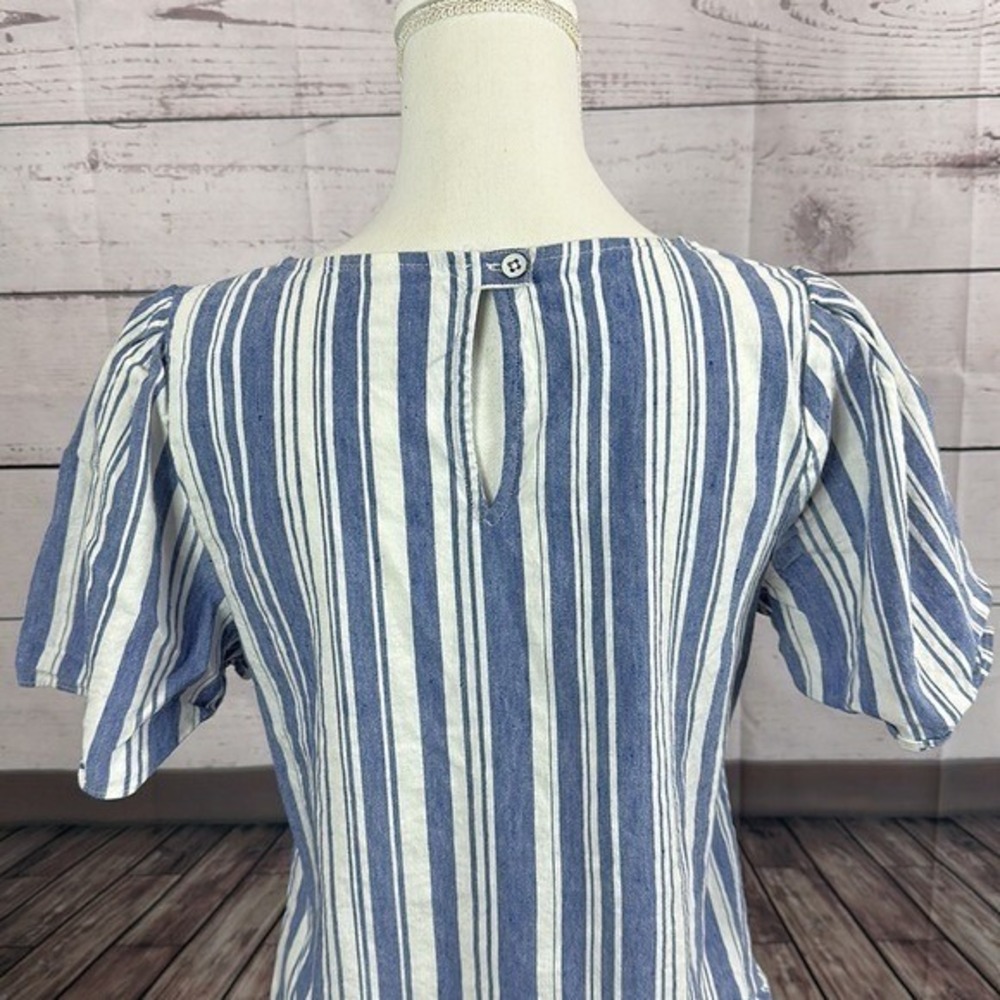 Cabi 5343 Top Shirt Small Blue‎ White Wing Striped Linen Beach Costal Nautical - Picture 5 of 9
